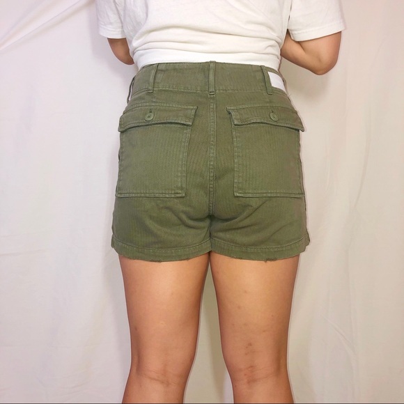 Redone High Waisted Khaki Green Shorts - Picture 4 of 9